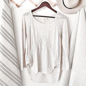 Anthropologie Lucy & Laurel Neutral Lace Detail Burnout Tee